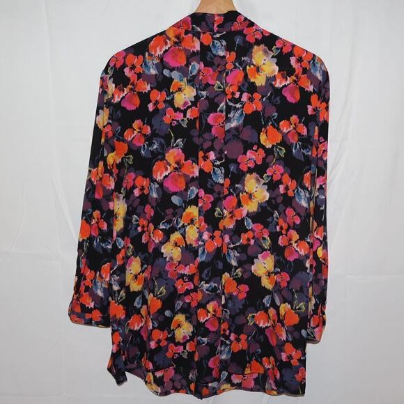 Investments Blouse Button Down Floral Multicolor 3/4 sleeves - Picture 7 of 12